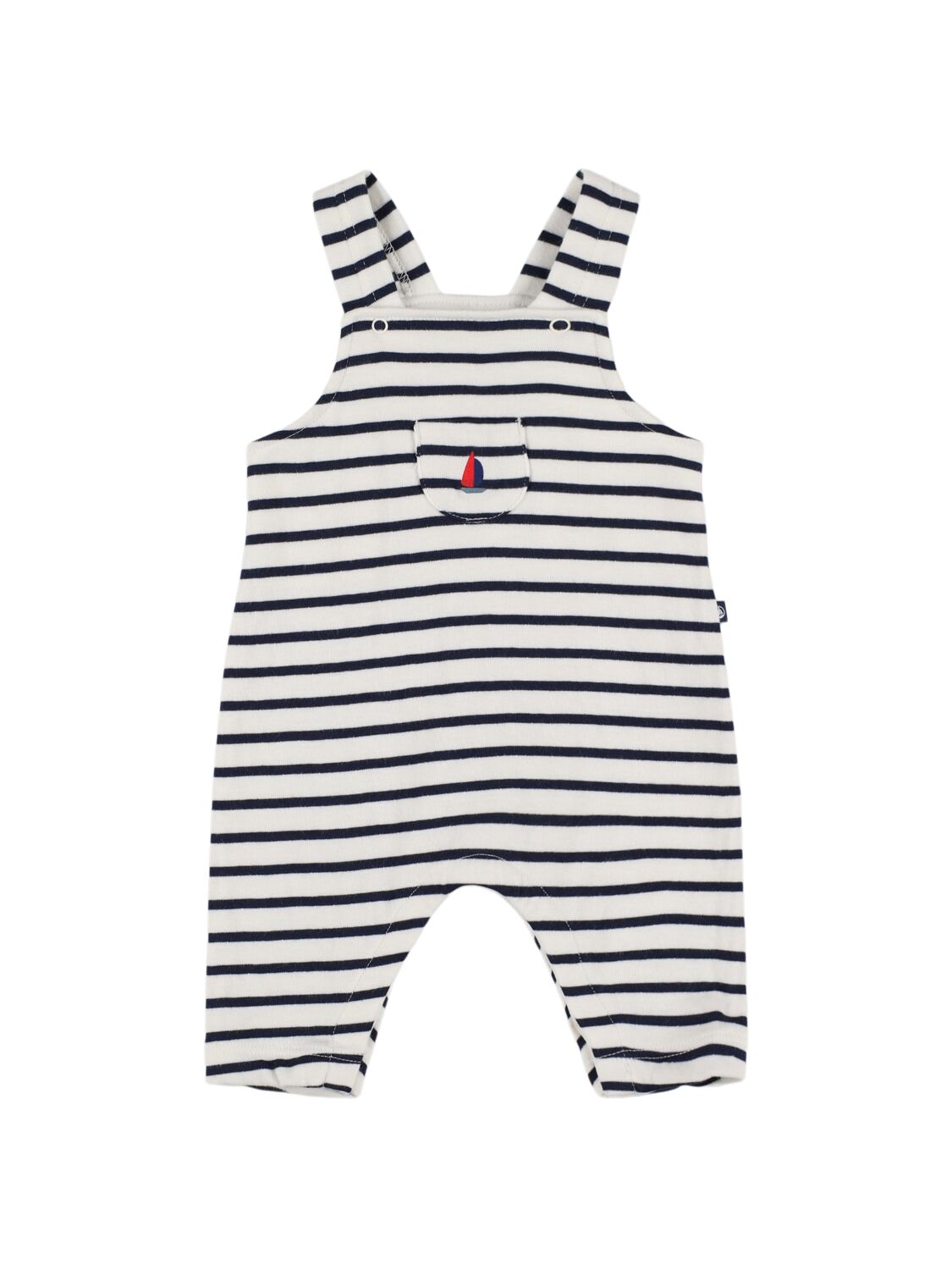 Petit Bateau Printed Cotton Jersey T-shirt & Overalls In White/blue