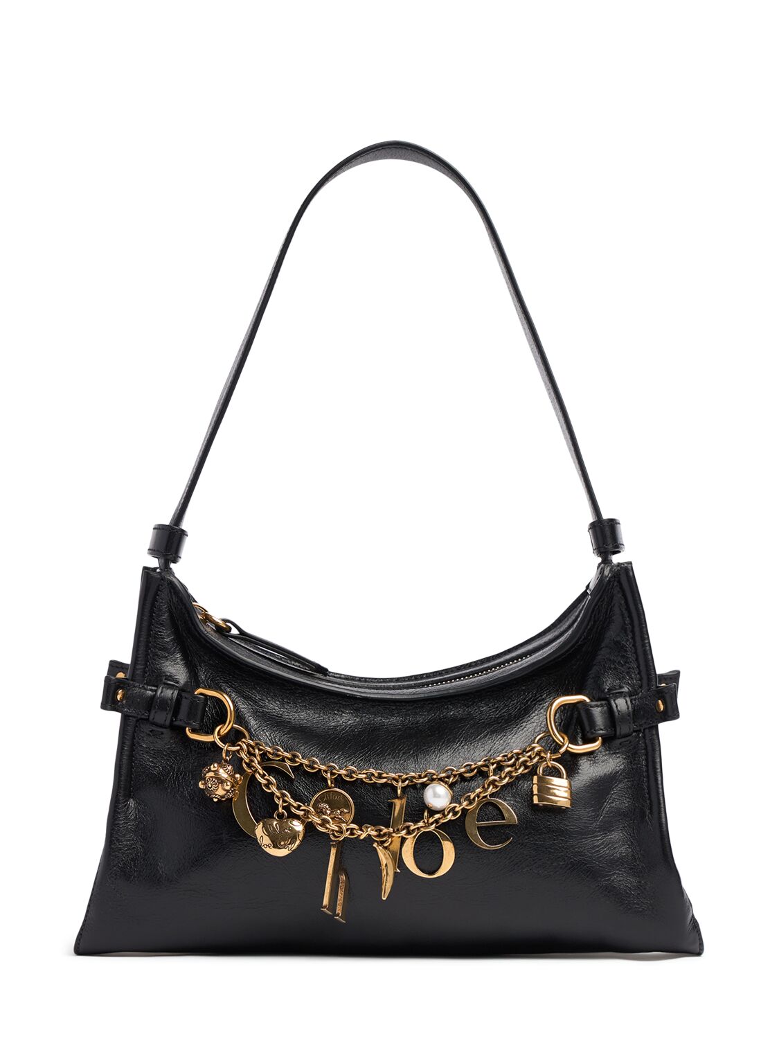 Chloé Charms Shiny Leather Shoulder Bag In Black