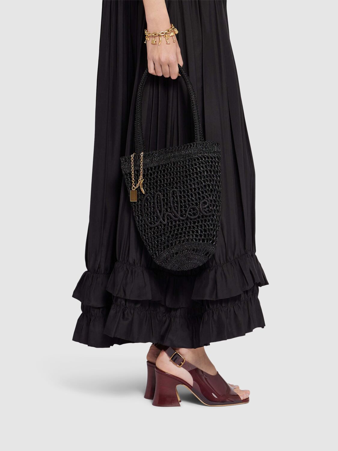 Shop Chloé Summer Banana Panier Raffia Bag