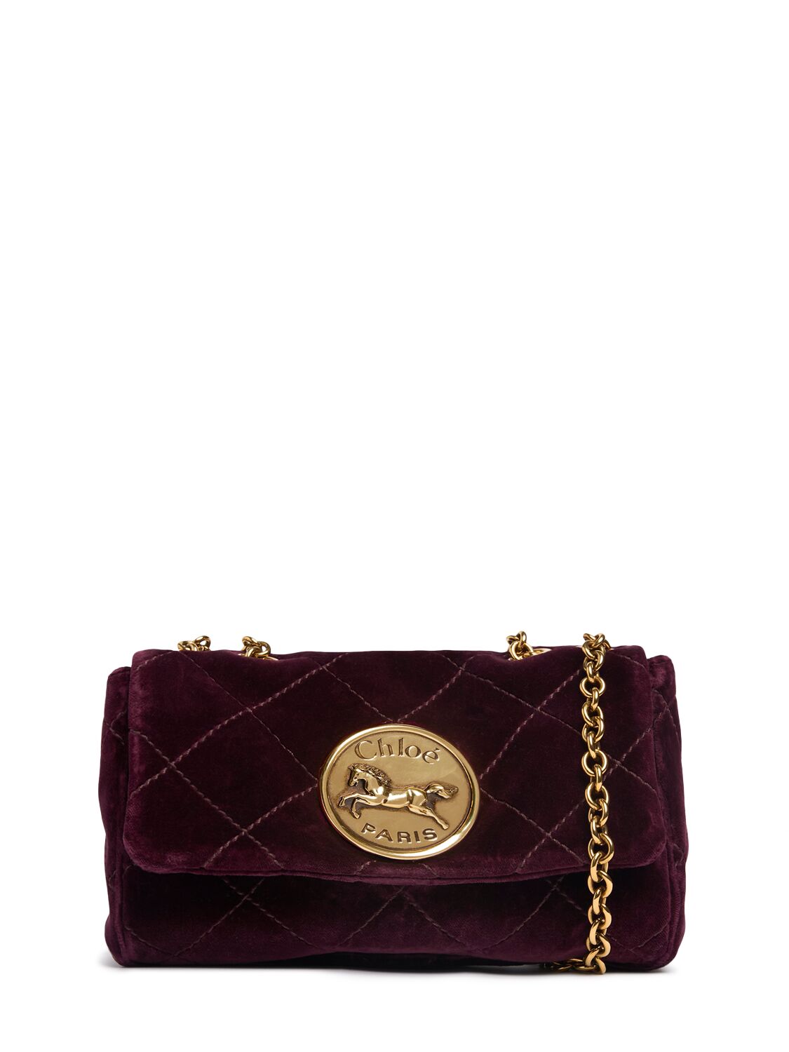 Chloé Heritage小号绗缝天鹅绒单肩包 In Brown