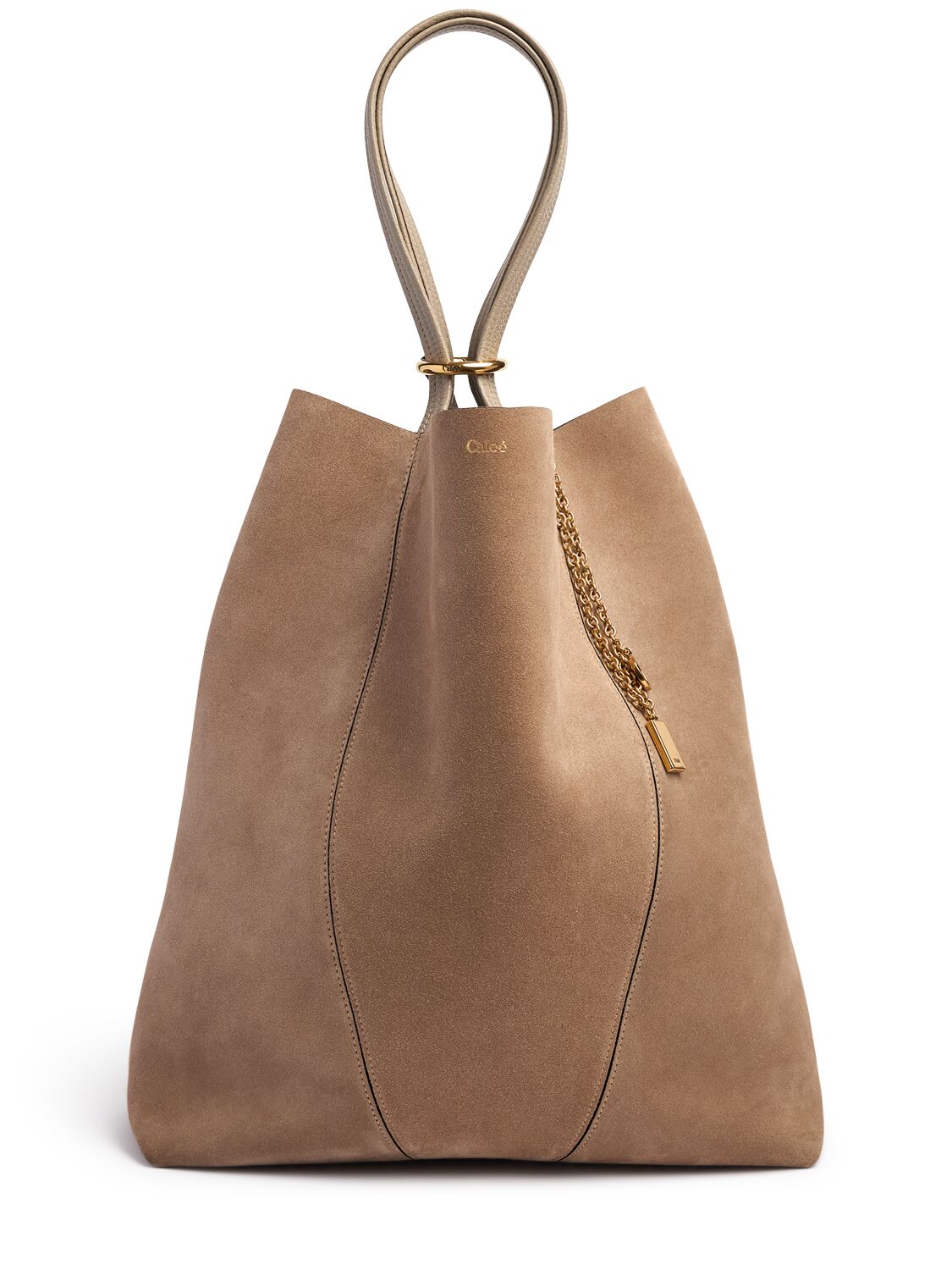 Chloé Large Spin Suede Tote Bag In Gray