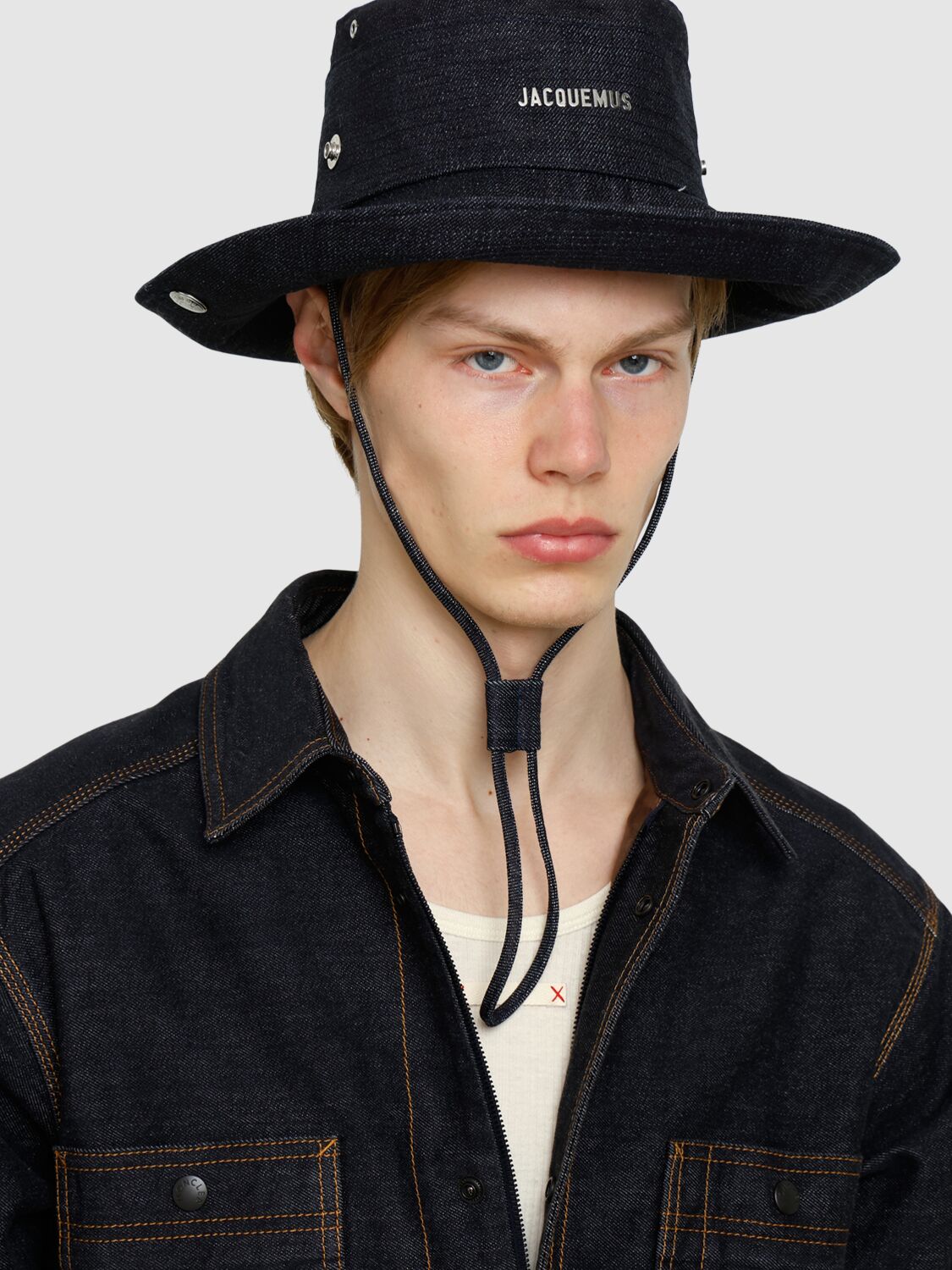 Jacquemus Le Bob De-nimes Blue Bucket Hat With Logo Lettering On The Front And Adjustable Strap In Cotton Man In Navy