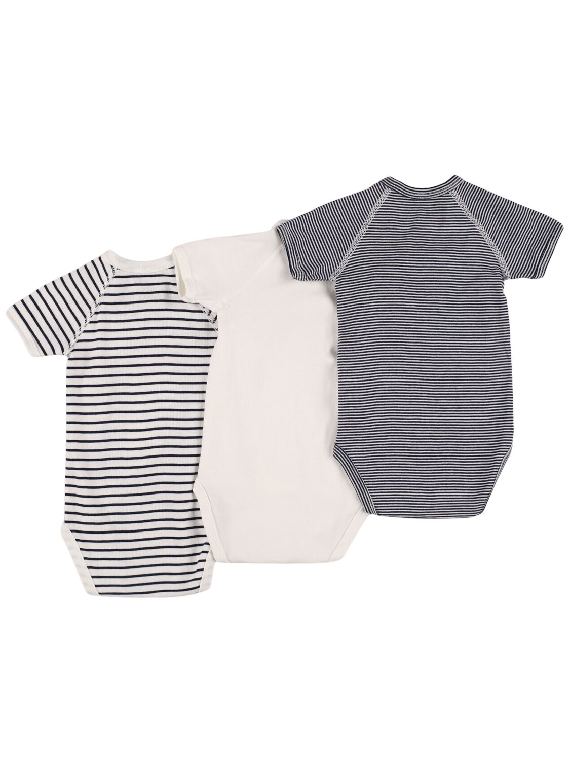 Petit Bateau Set Of 3 Cotton Jersey Bodysuits In White/blue