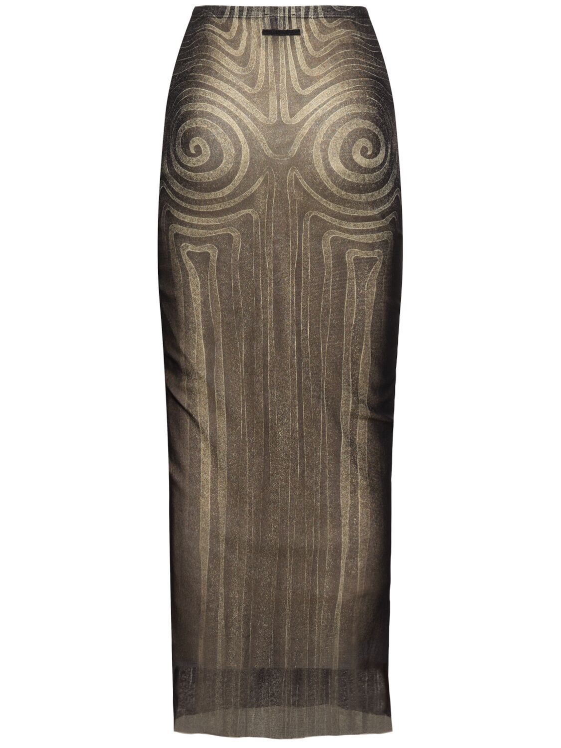 Jean Paul Gaultier Mesh Spiral Printed Long Skirt In Black/grey