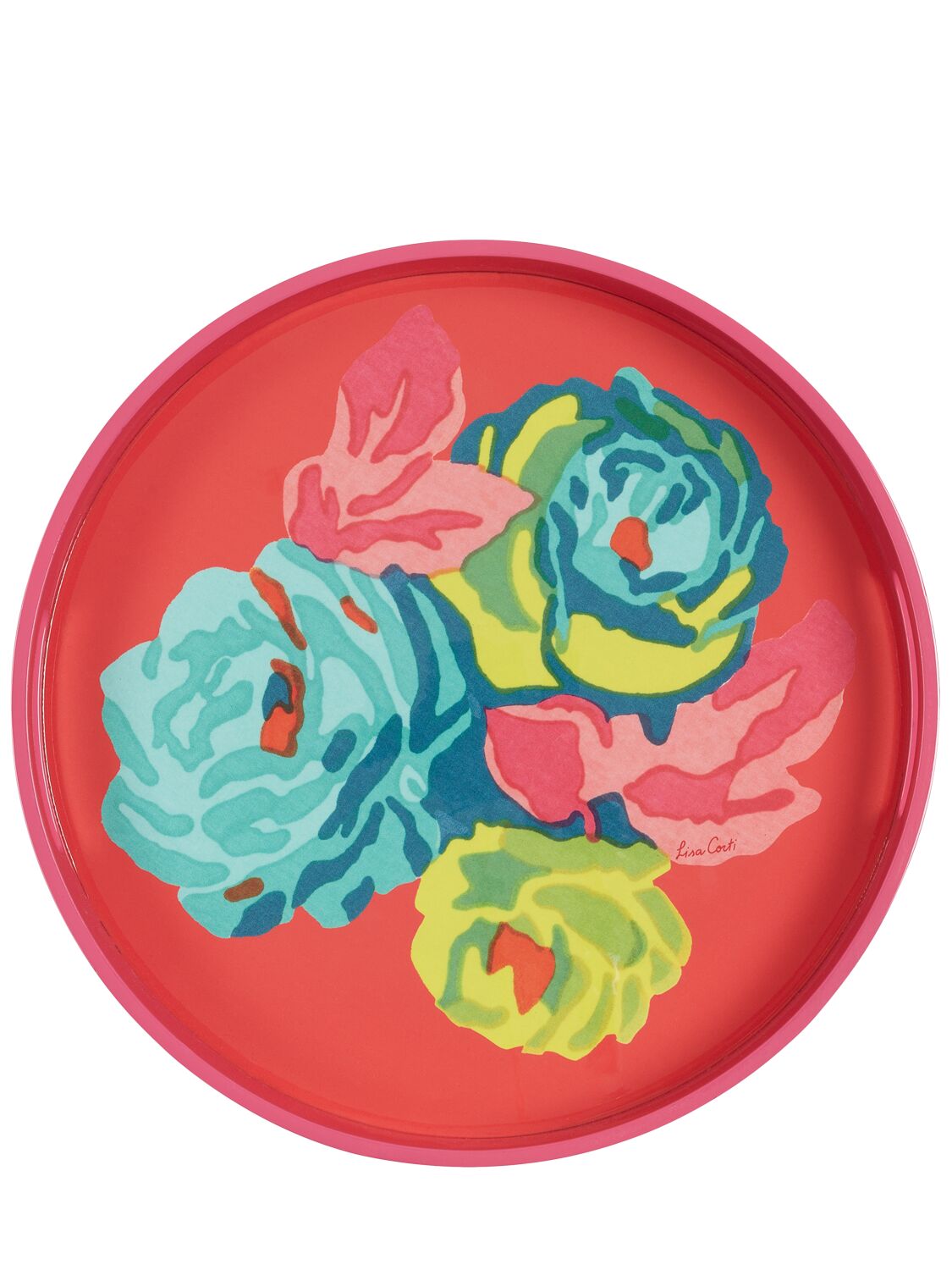 Lisa Corti Nizam Flower Geranium Lacquered Tray In Multicolor
