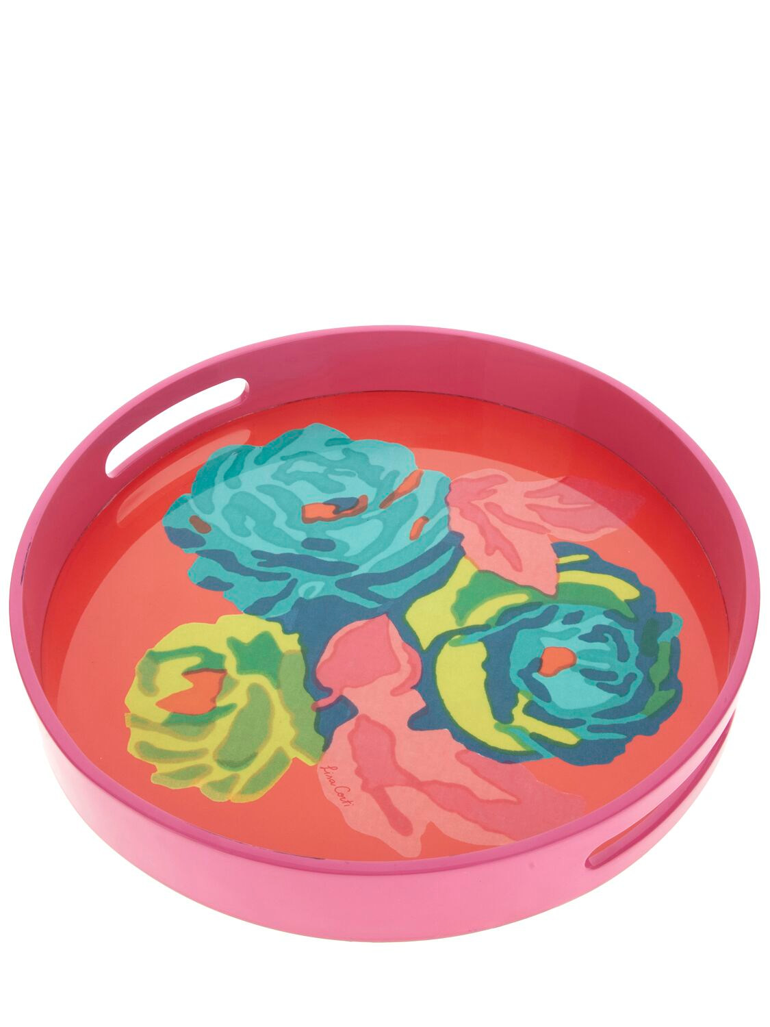 Lisa Corti Nizam Flower Geranium Lacquered Tray In Multicolor