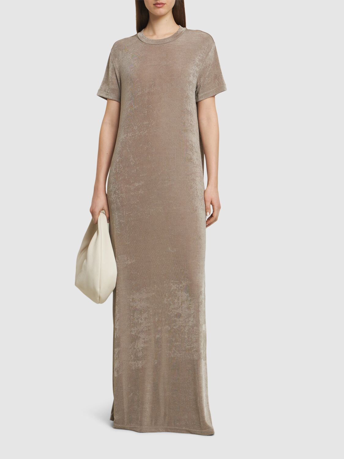 Ami Alexandre Mattiussi Ami Paris Rib Jersey Short Sleeve Long Dress In Grey