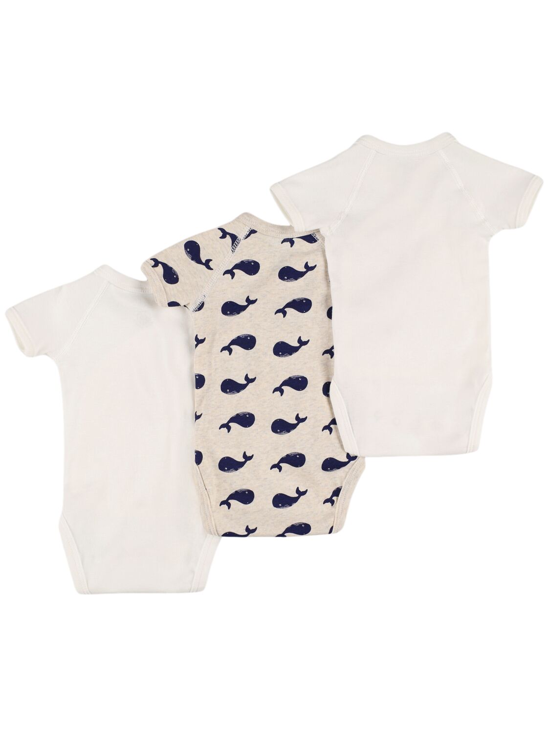Petit Bateau Set Of 3 Cotton Jersey Bodysuits In White