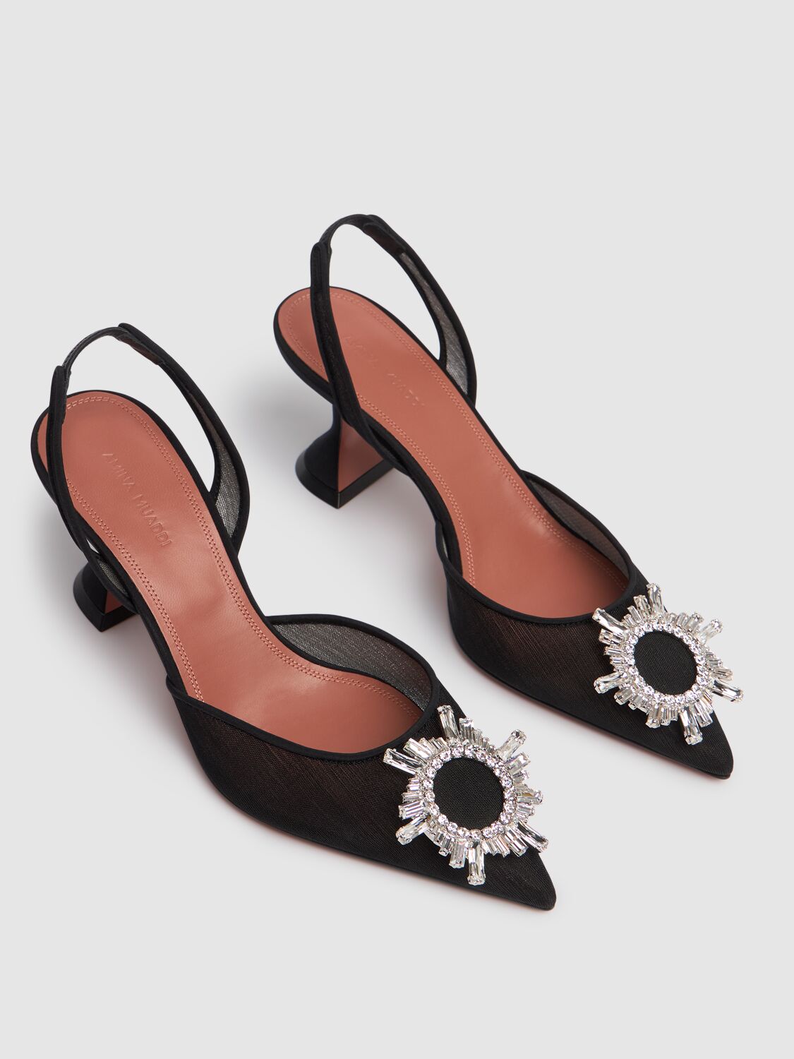 Amina Muaddi Pointed Toe Embellished Heel Sandals In Black