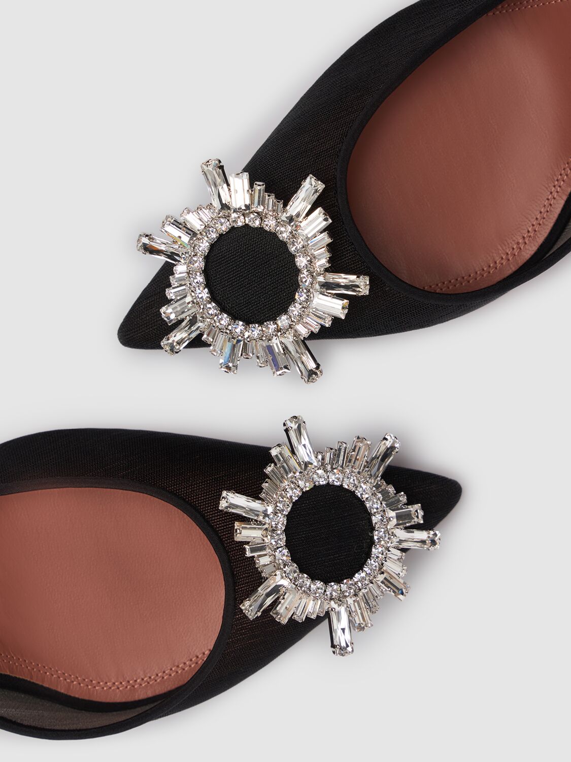 Amina Muaddi Pointed Toe Embellished Heel Sandals In Black