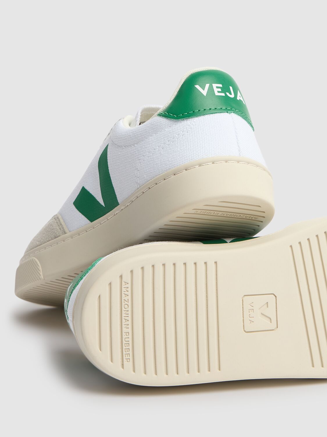 Shop Veja Small Volley Canvas Lace-up Sneakers In White/green