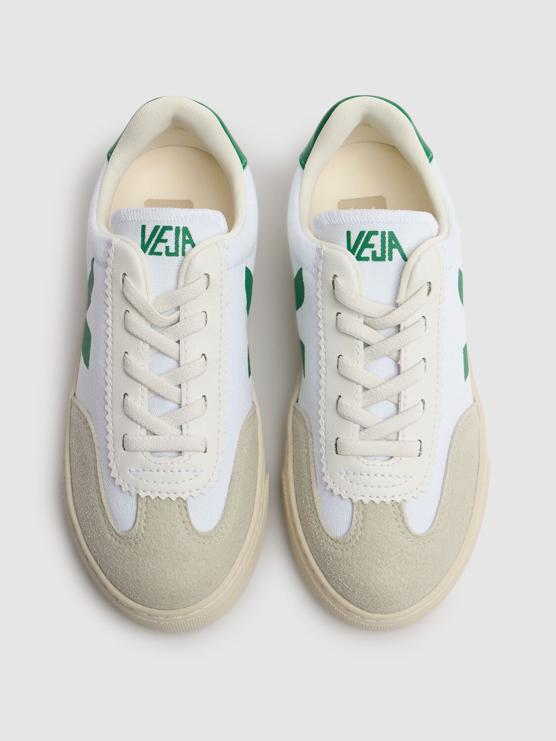 Shop Veja Small Volley Canvas Lace-up Sneakers In White/green