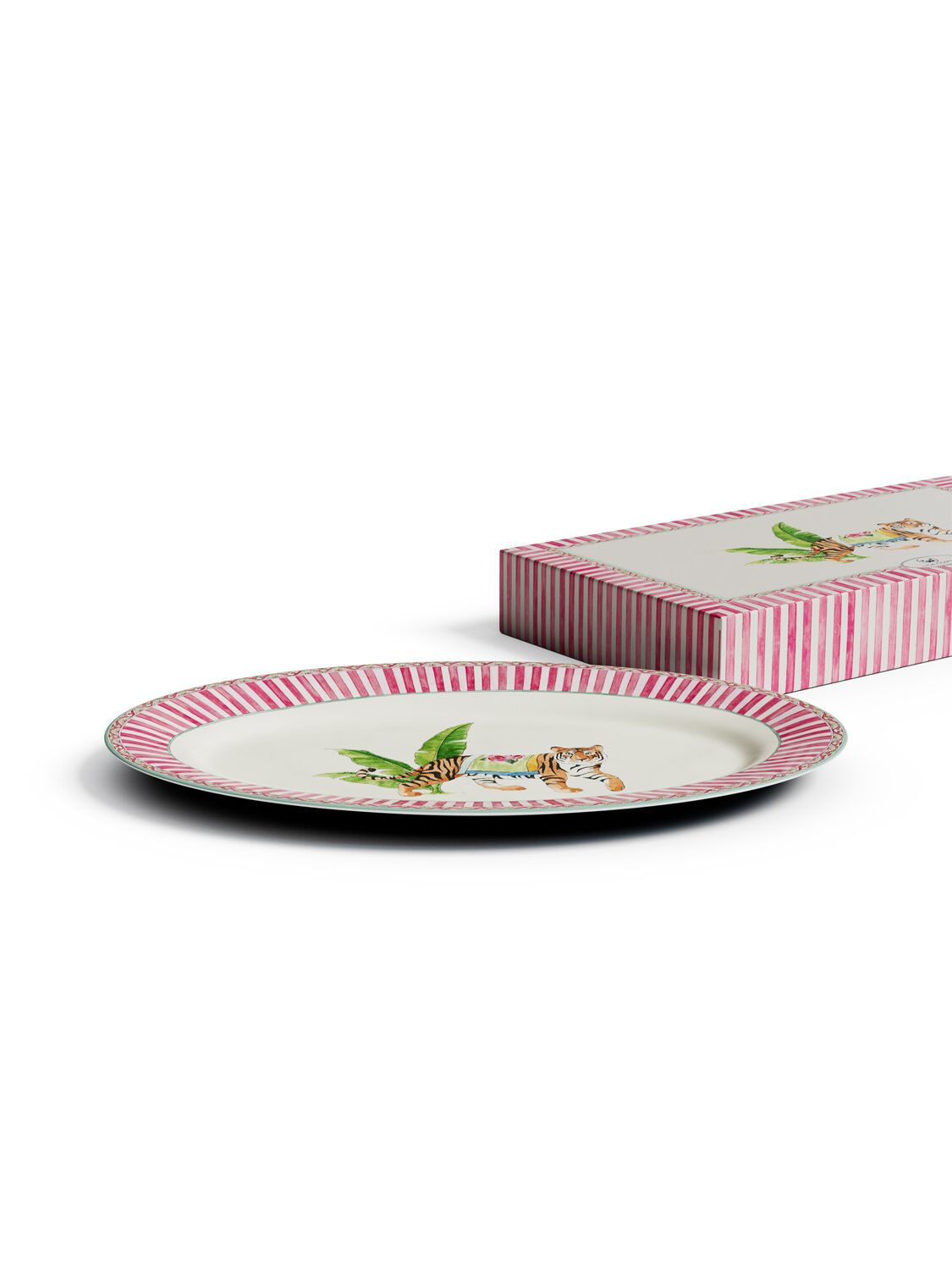 Lisa Corti Porcelain Platter (36cm X 24,5cm) In Pink/white