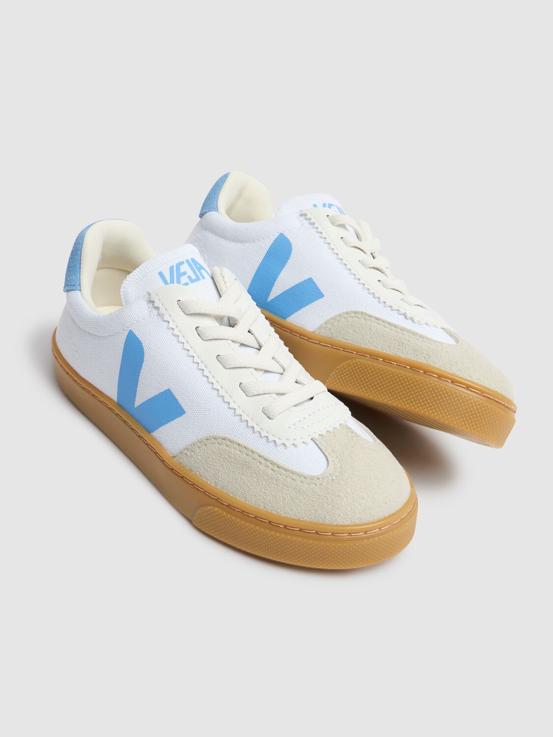 Veja Small Volley Canvas Lace-up Sneakers In White/blue