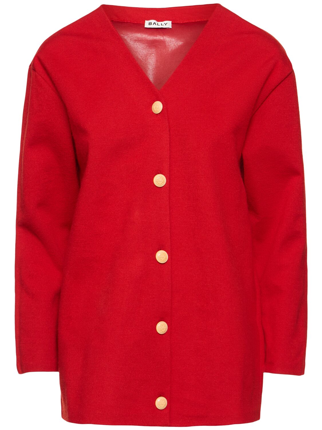 Bally Coated Wool Blend Knit Cardigan In Red