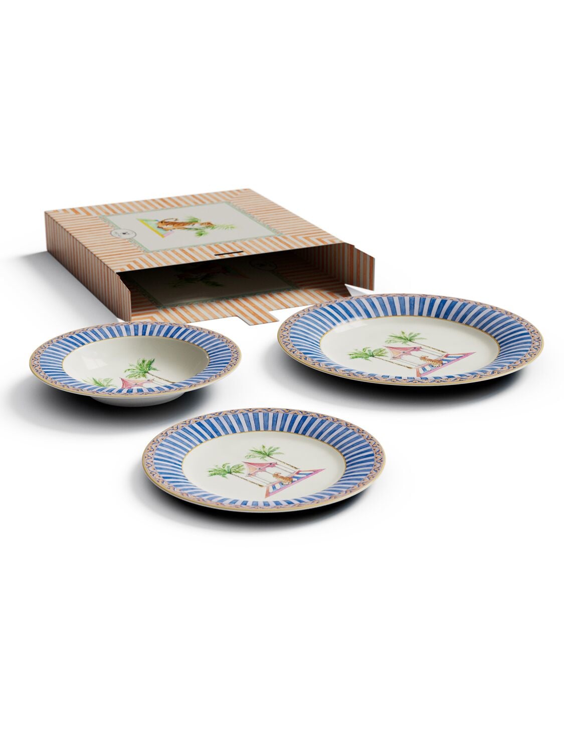 Lisa Corti Set Of 3 Sariska Plataes In Blue
