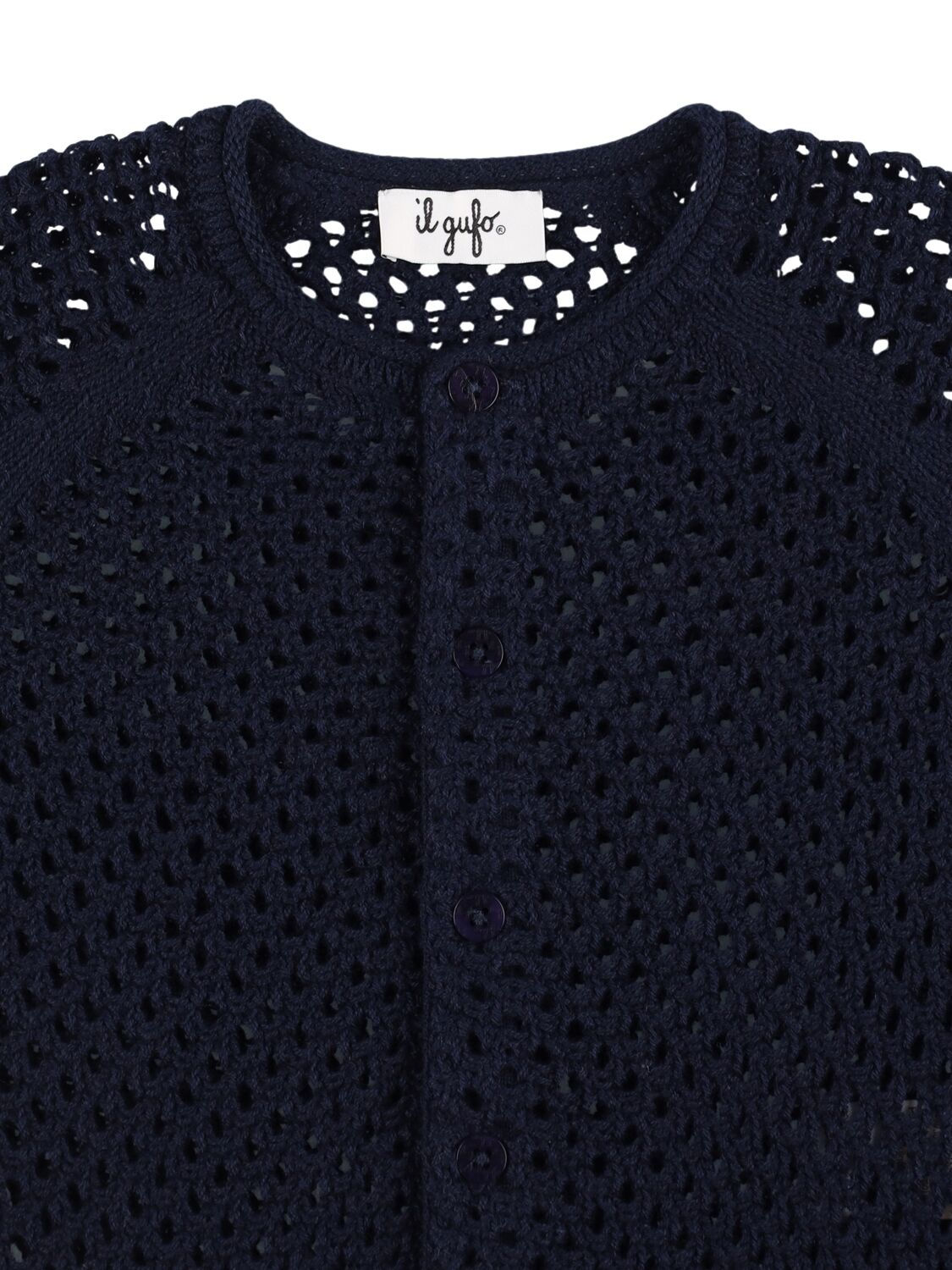 Il Gufo Open Knit Cotton Cardigan In Blue