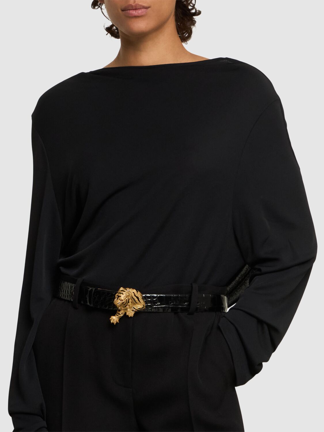 ROBERTO CAVALLI 4CM ROAR EMBOSSED LEATHER BELT 