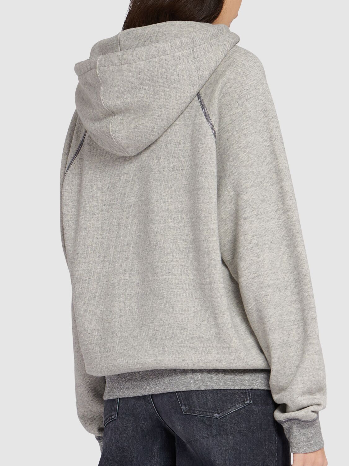 Chloé Hooded Cotton Blend Sweatshirt With Kangaroo Pocket In Gray
