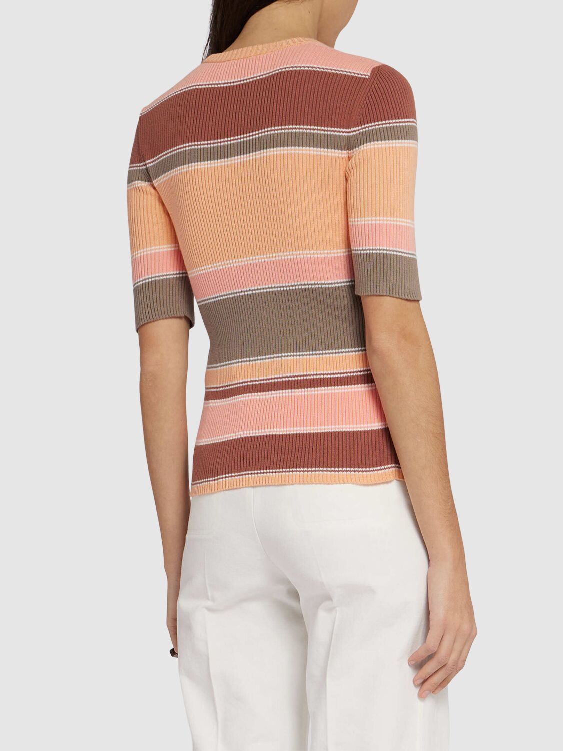 Chloé Striped Ribbed-knit Cotton Top In Neutral