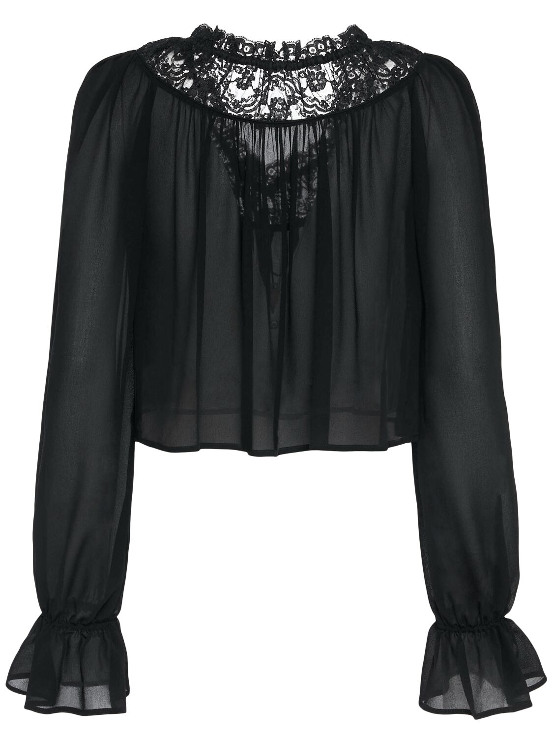 Chloé Striped Silk Satin Mousseline Shirt In Black
