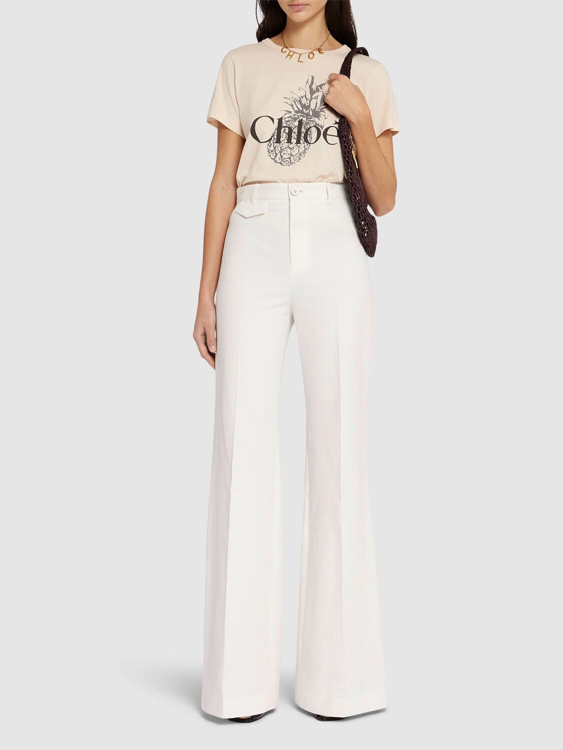 Chloé Pink Crewneck T-shirt With Maxi Logo Print On The Front In Cotton Woman