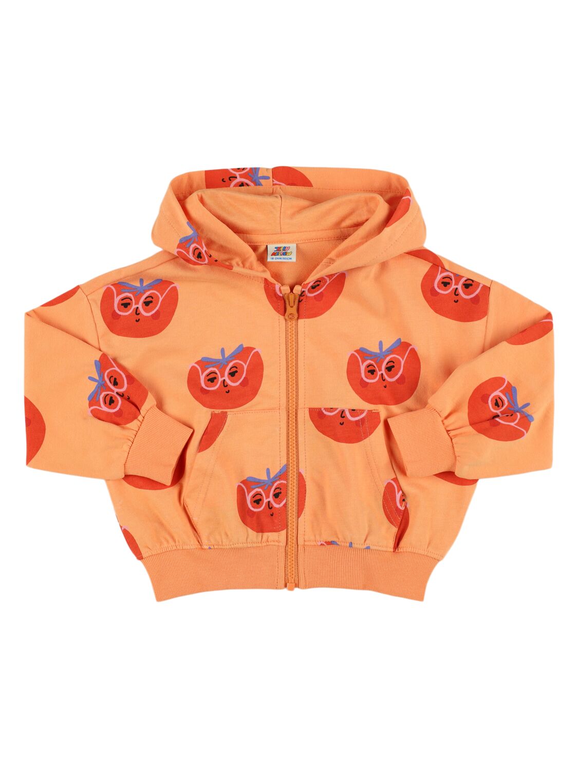 Jellymallow Tomato Print Cotton Zip-up Hoodie In Orange