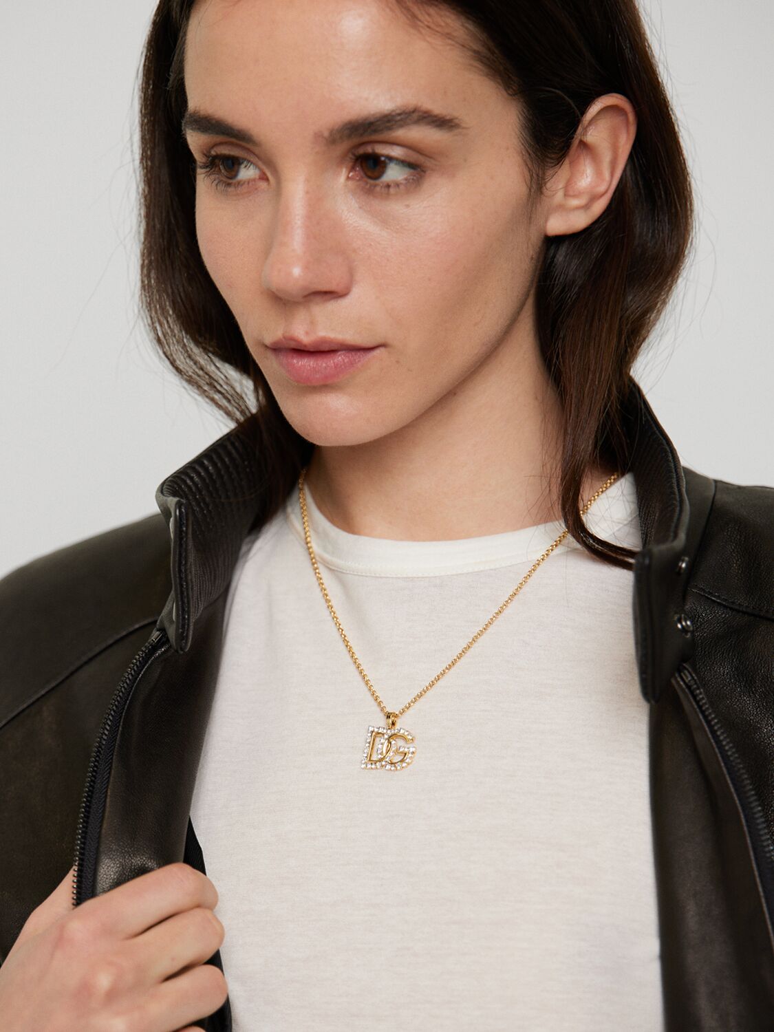 Dolce & Gabbana Dg Logo Rhinestone Necklace In Gold