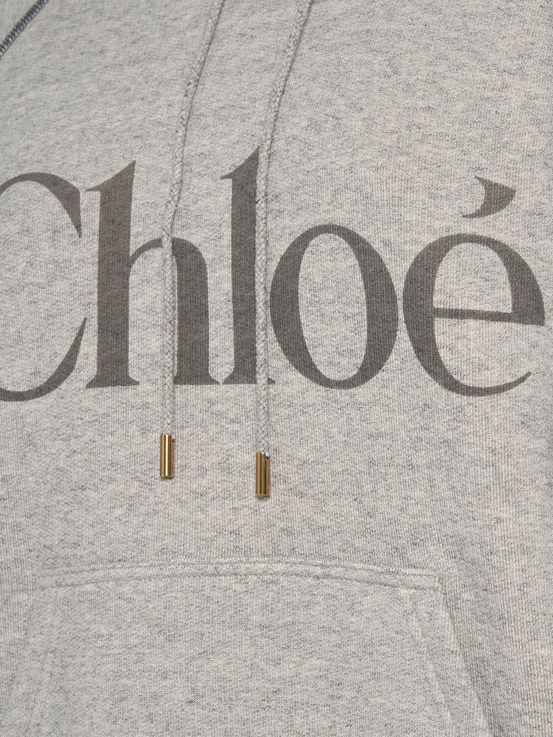 Chloé Hooded Cotton Blend Sweatshirt With Kangaroo Pocket In Gray