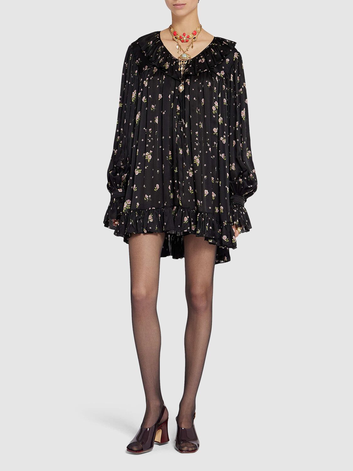 Chloé Liberty Print Long Sleve Silk Charmeuse Minidress