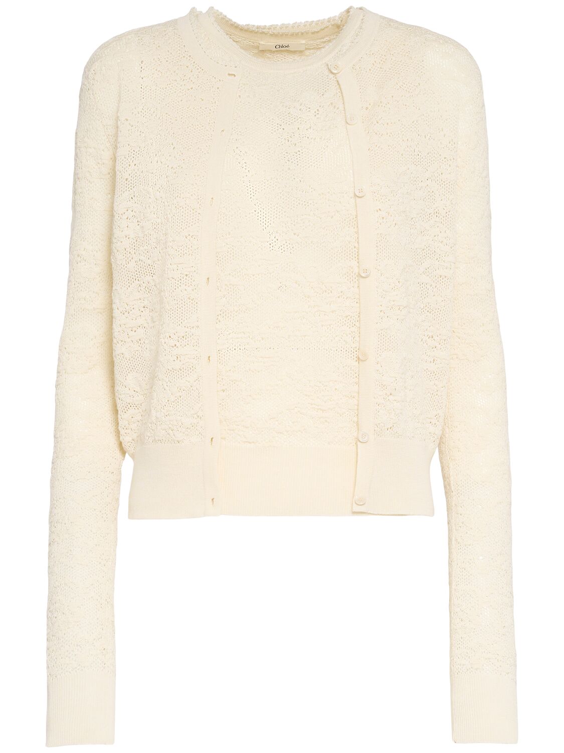 Chloé Lace Stitch Cotton Blend Knit Cardigan