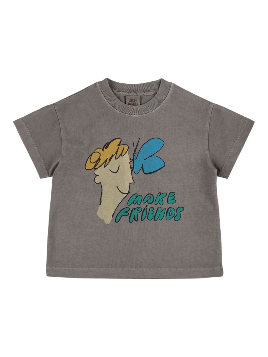 Jellymallow Make Friends Print Cotton T-shirt In Grey