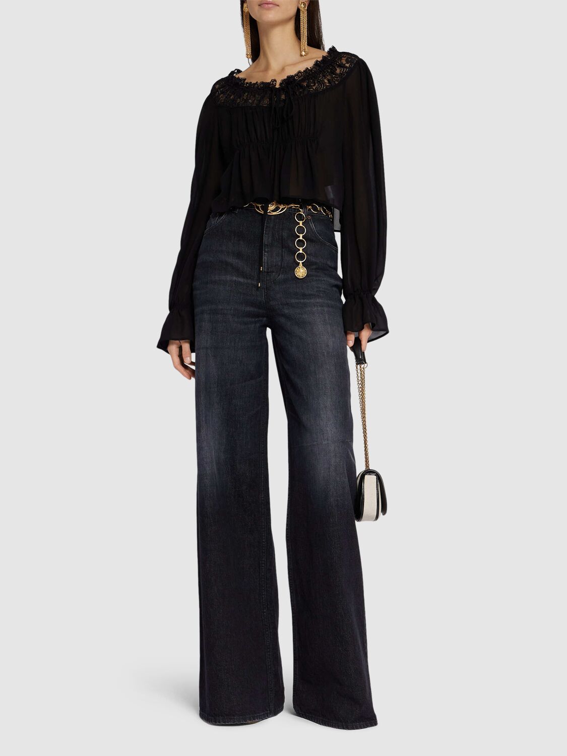 Chloé Striped Silk Satin Mousseline Shirt In Black