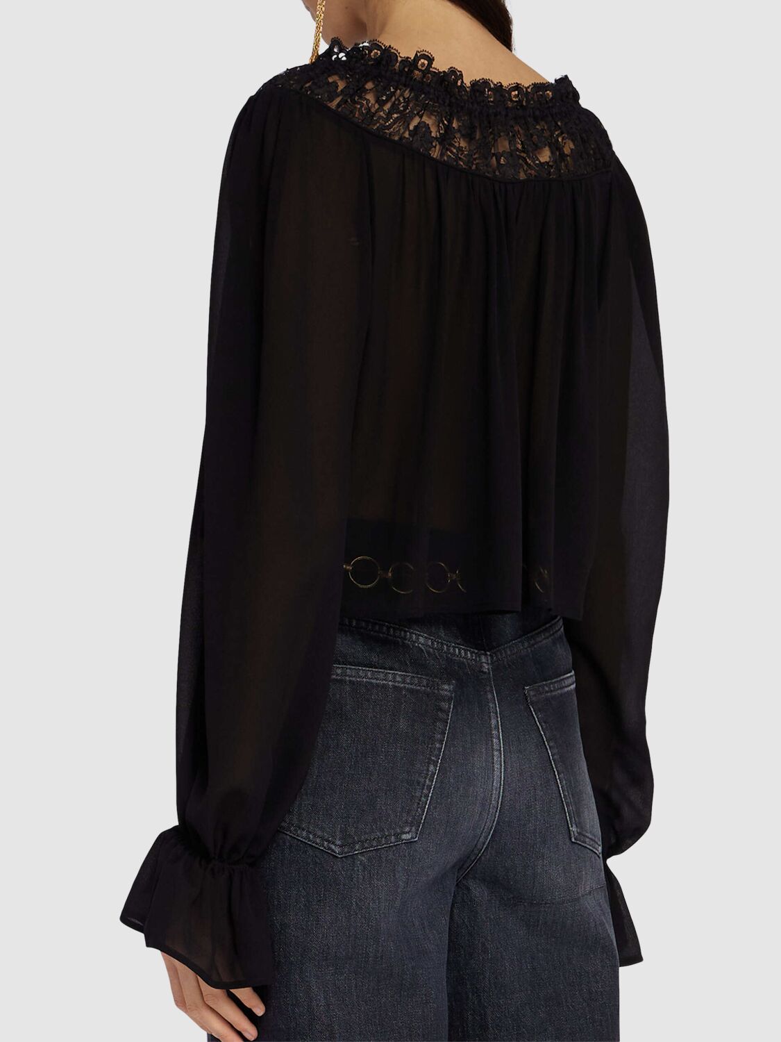 Chloé Striped Silk Satin Mousseline Shirt In Black