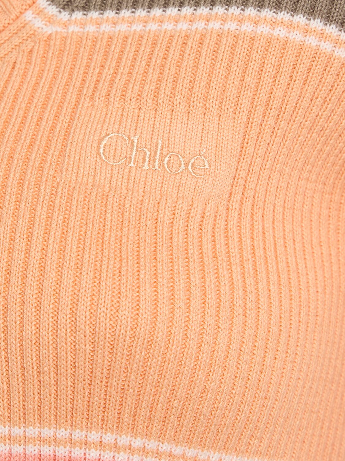 Chloé Striped Ribbed-knit Cotton Top In Neutral