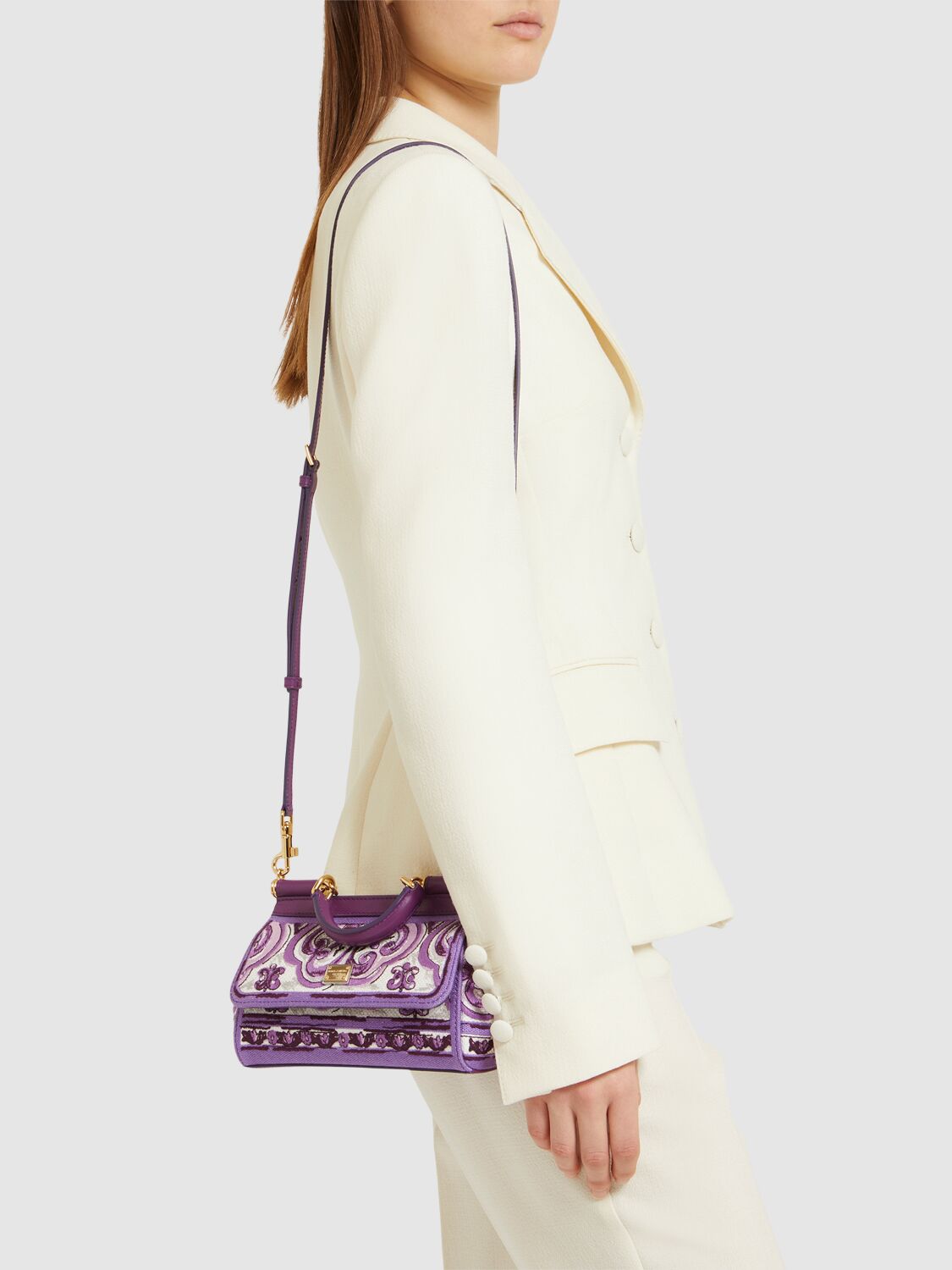 Dolce & Gabbana Sicily Small Bag With Maiolica Embroidery In Purple