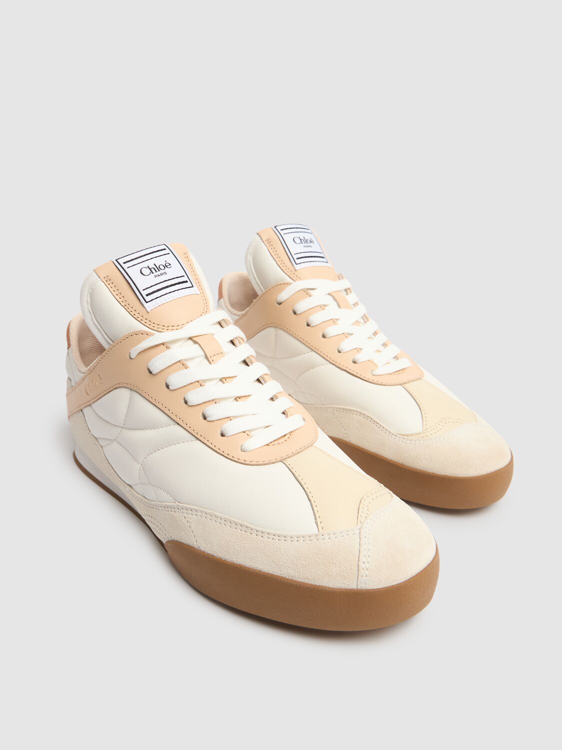 Shop Chloé Kick Leather Lace-up Low Sneakers In Tender Peach
