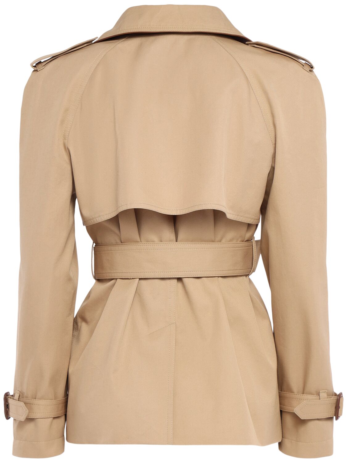 Chloé Leather-collar Double-breasted Short Trench Coat With Belt