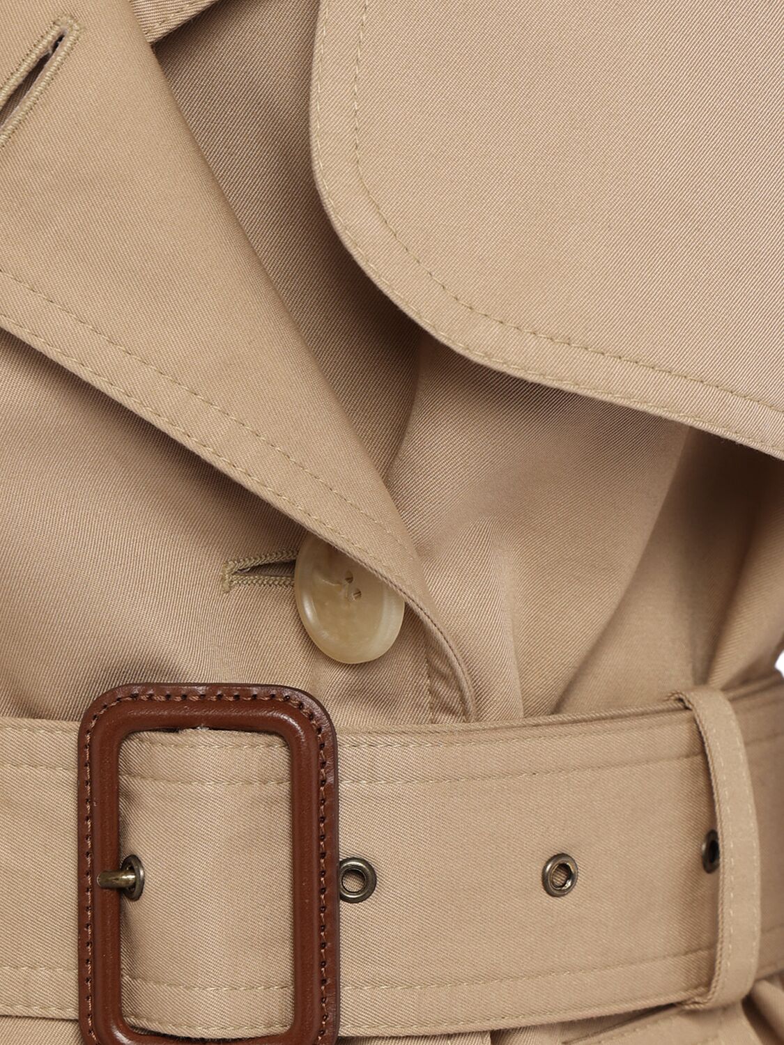 Chloé Leather-collar Double-breasted Short Trench Coat With Belt