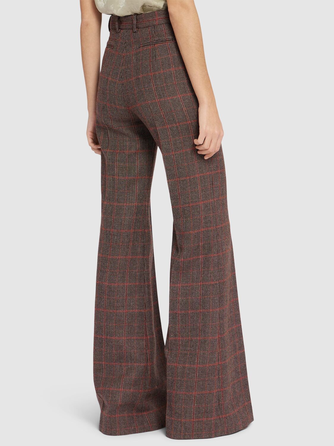 CHLOÉ CHECK WOOL FLARED PANTS 