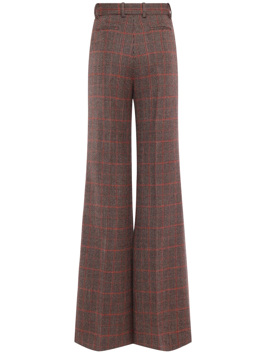 CHLOÉ CHECK WOOL FLARED PANTS 