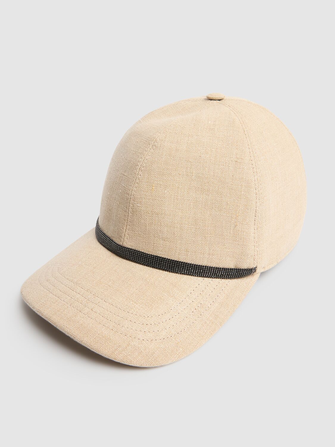 Brunello Cucinelli Embellished Linen Baseball Cap In Melange
