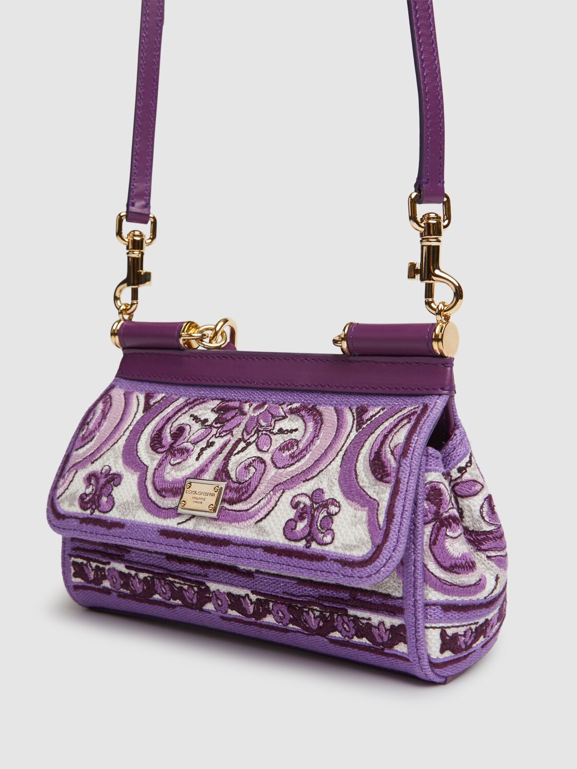 Dolce & Gabbana Sicily Small Bag With Maiolica Embroidery In Purple