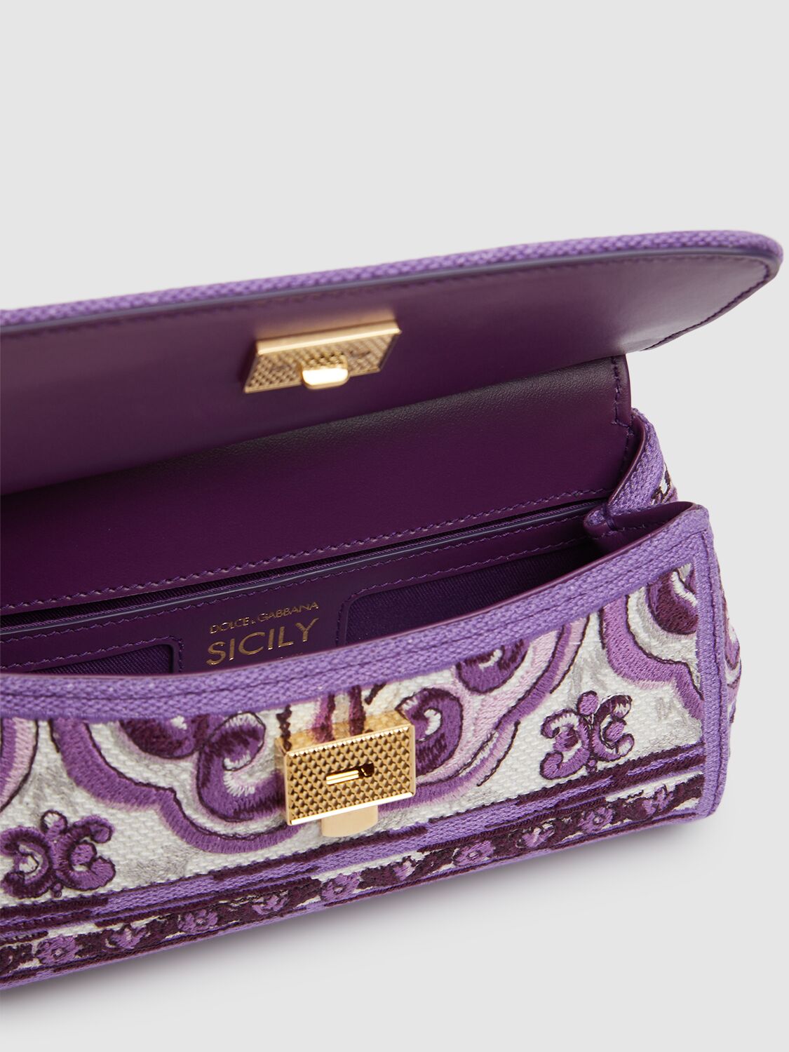Dolce & Gabbana Sicily Small Bag With Maiolica Embroidery In Purple