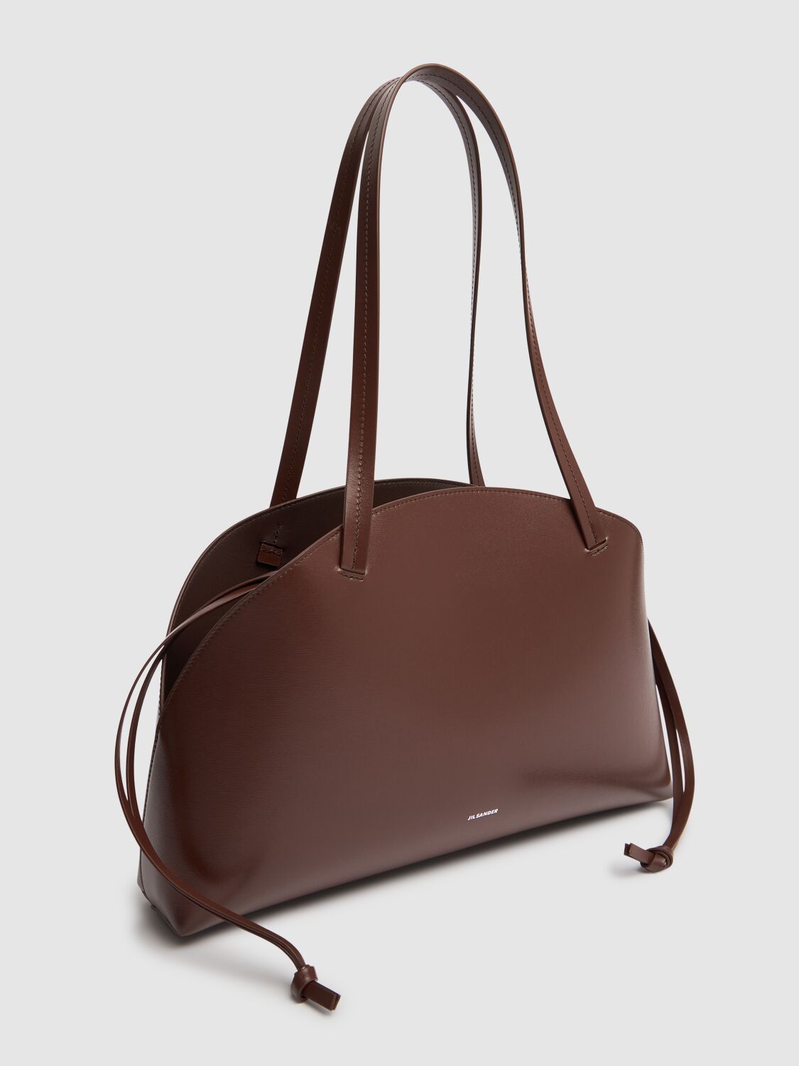 Jil Sander Medium Curve Palmellato Leather Bag In Dark Earth