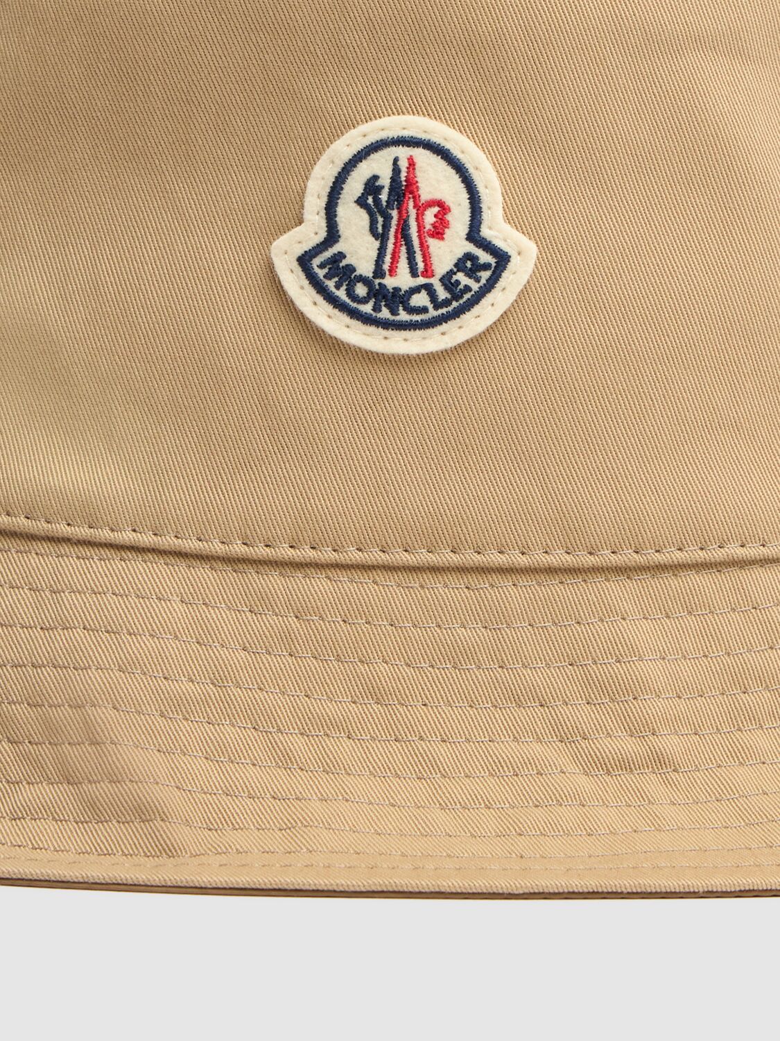 Shop Moncler Logo Reversible Cotton Blend Bucket Hat In Beige