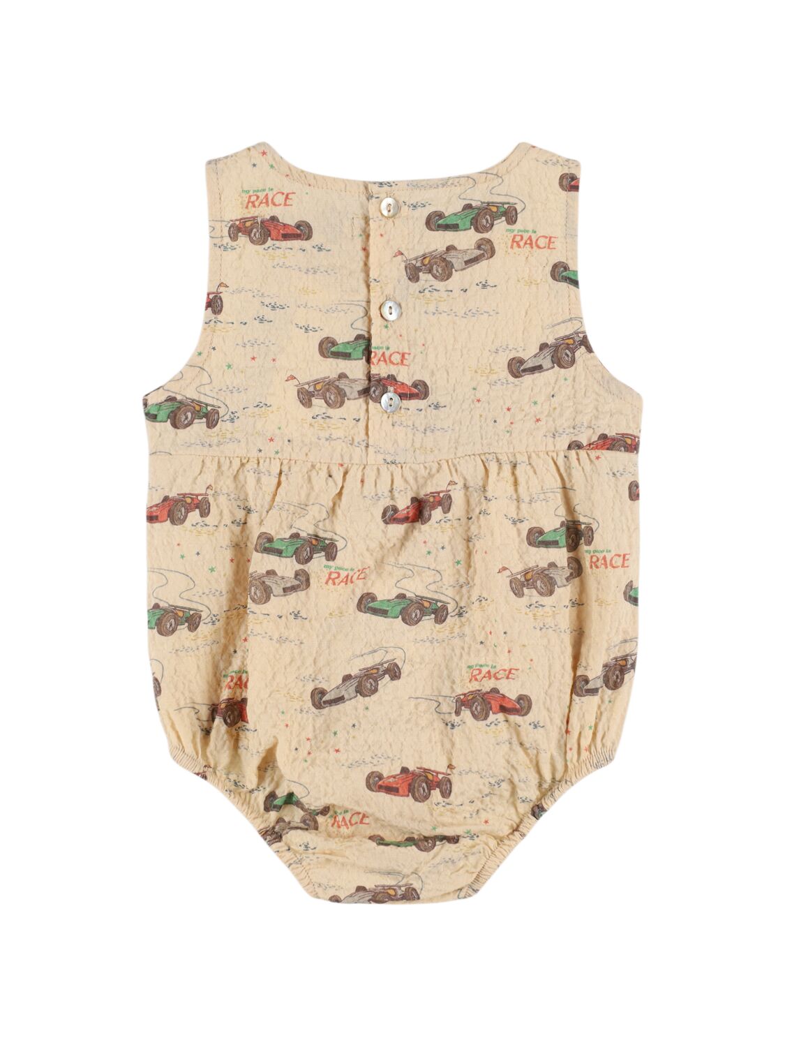 Konges Sløjd Printed Woven Stretch Cotton Romper In Beige/multi