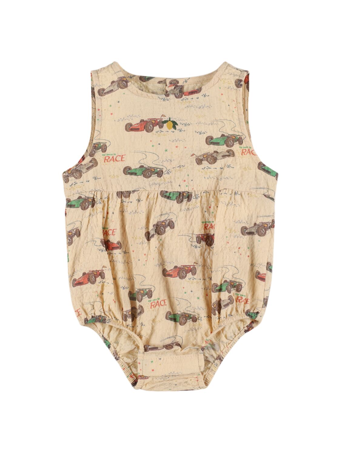 Konges Sløjd Printed Woven Stretch Cotton Romper In Beige/multi
