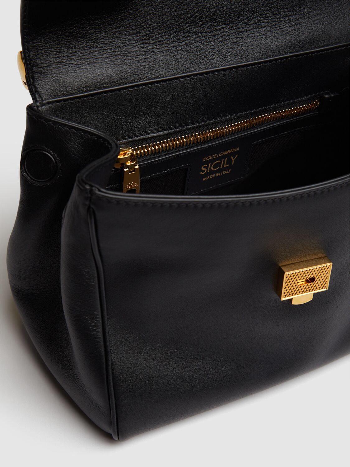 Dolce & Gabbana Small My Sicily Leather Top Handle Bag In Black