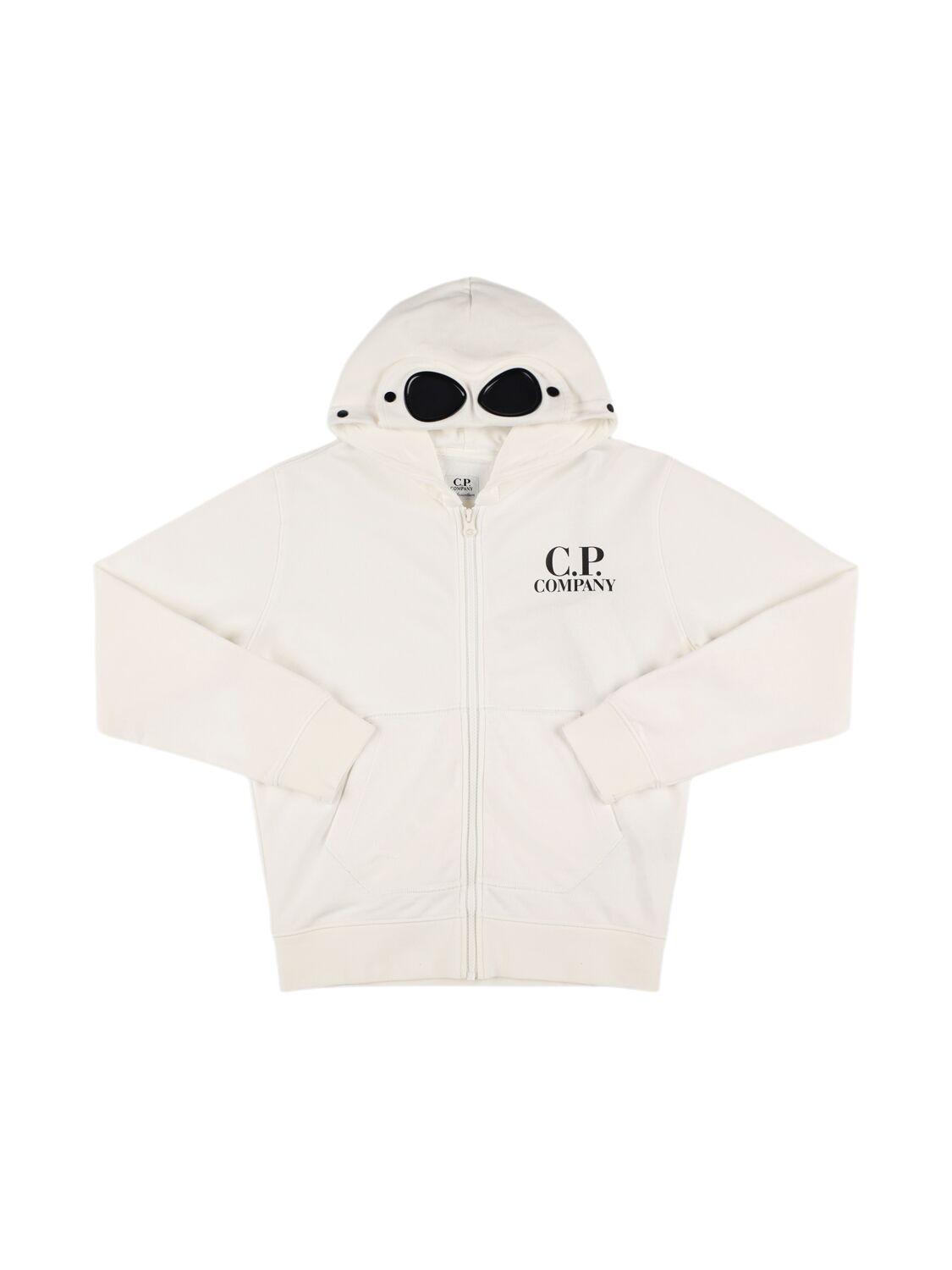 C.p. Company Logo Print Cotton Zip-up Sweatshirt In White